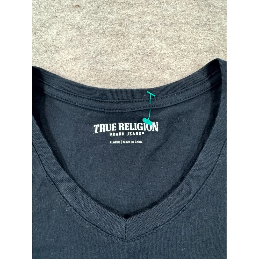 True Religion T Shirt Mens XL Black Cotton Short Sleeve V Neck Everyday Wear